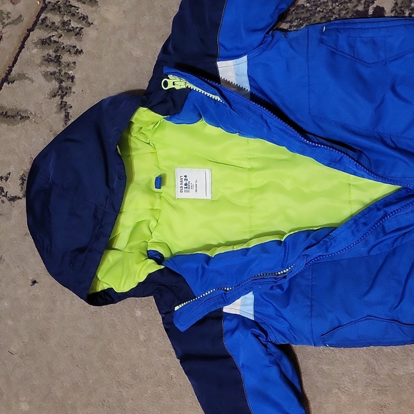 Old Navy winter coat, 18-24 months, blue with lime green lining 📦 - Picture 3 of 4
